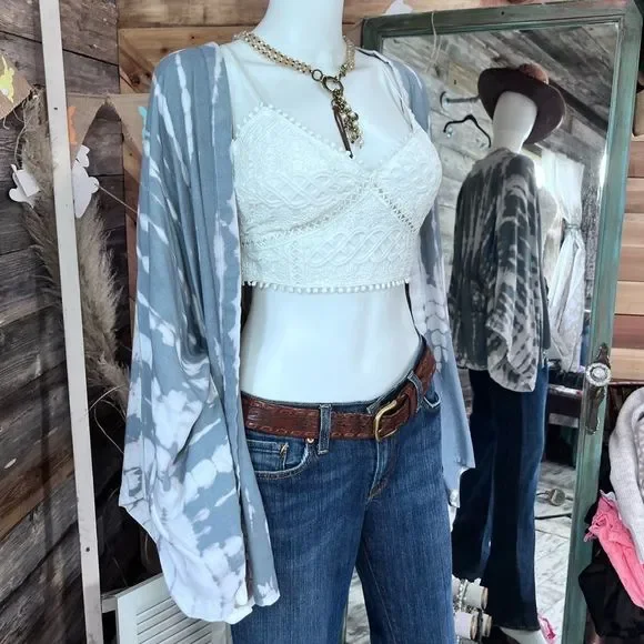 Sim & Sam S/M Tie Dye White/Gray Kimono - Picture 1 of 10